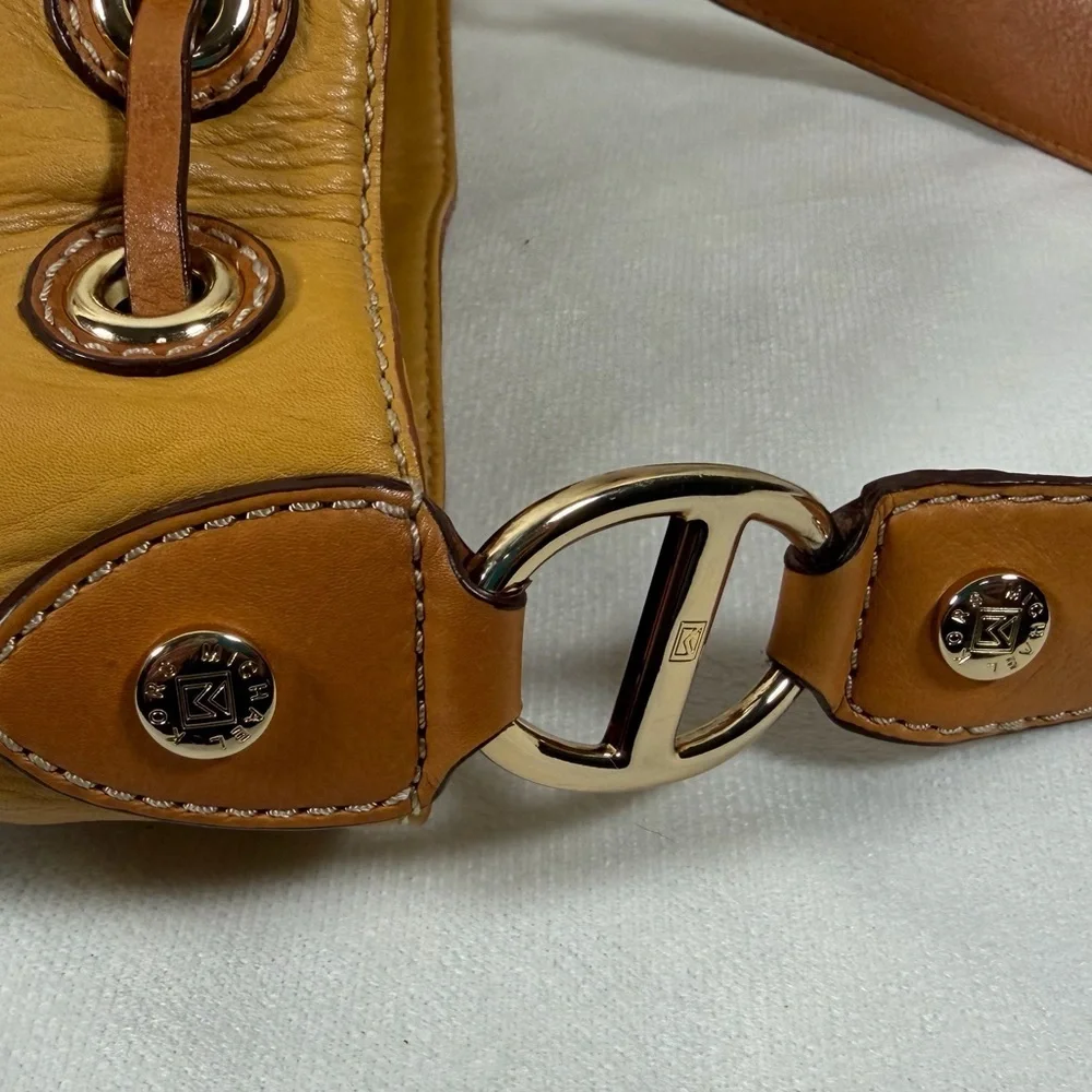 Michael Kors White And Tan Leather Bucket Bag